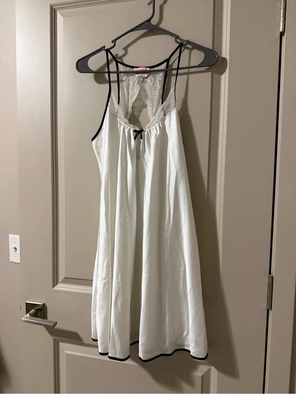 kate spade White Satin Chemise with Black Trim